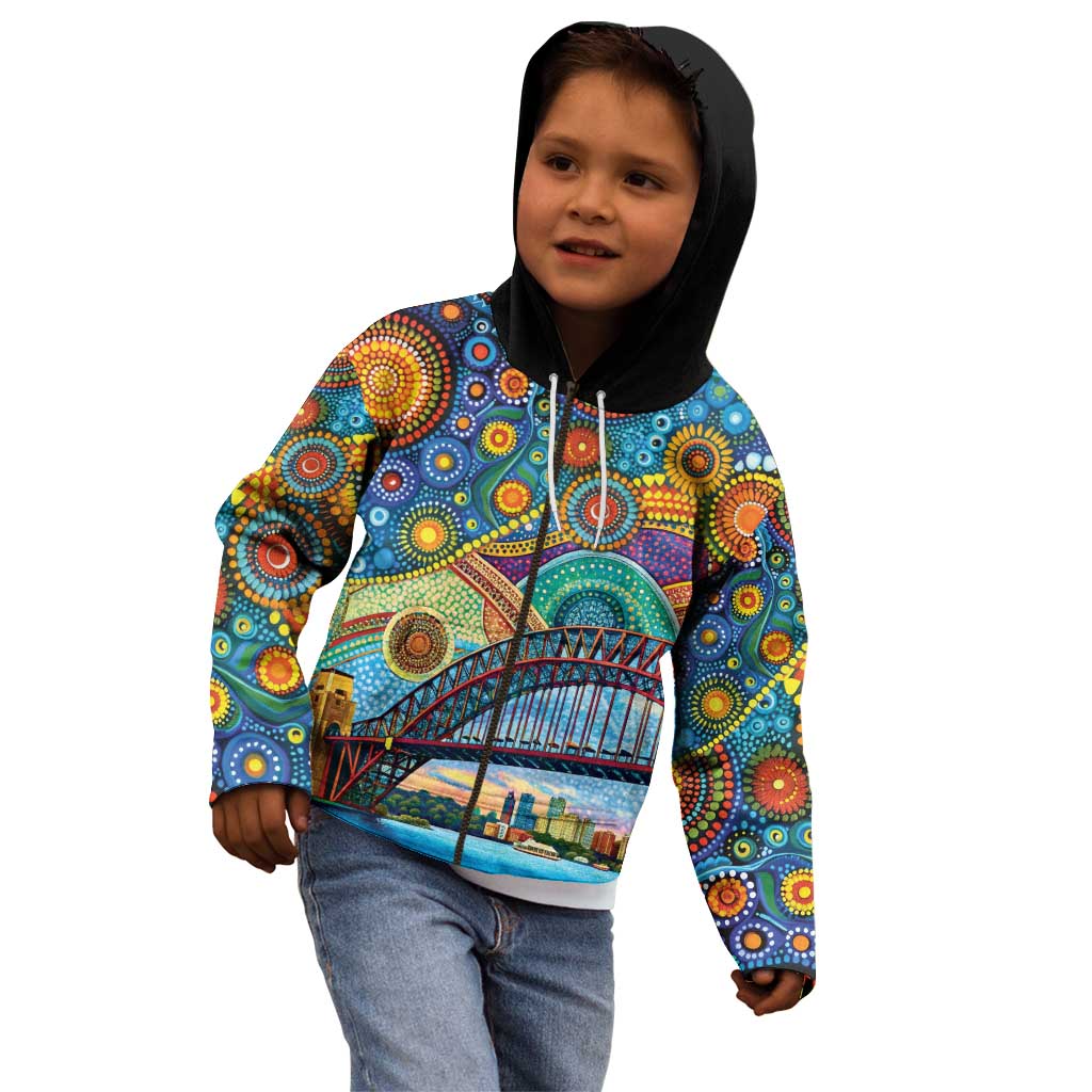 Australian Sydney Harbour Bridge Kid Hoodie Aboriginal Dot Art