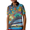 Australian Sydney Harbour Bridge Kid Polo Shirt Aboriginal Dot Art