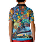 Australian Sydney Harbour Bridge Kid Polo Shirt Aboriginal Dot Art