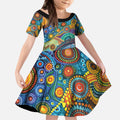Australian Sydney Harbour Bridge Kid Short Sleeve Dress Aboriginal Dot Art