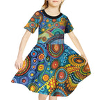 Australian Sydney Harbour Bridge Kid Short Sleeve Dress Aboriginal Dot Art