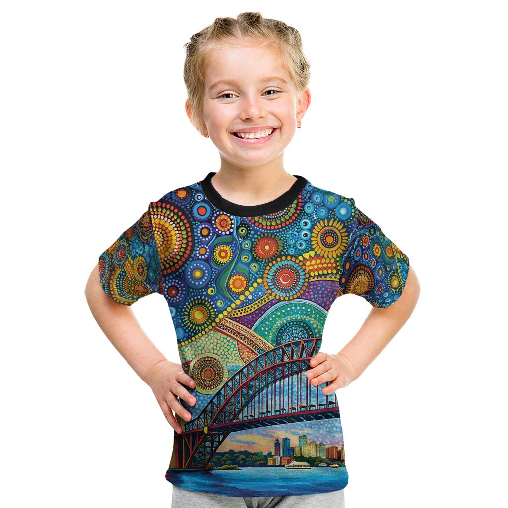 Australian Sydney Harbour Bridge Kid T Shirt Aboriginal Dot Art