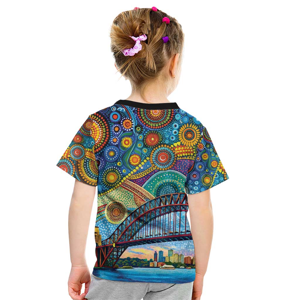 Australian Sydney Harbour Bridge Kid T Shirt Aboriginal Dot Art
