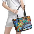 Australian Sydney Harbour Bridge Leather Tote Bag Aboriginal Dot Art