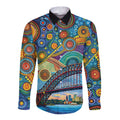Australian Sydney Harbour Bridge Long Sleeve Button Shirt Aboriginal Dot Art
