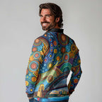 Australian Sydney Harbour Bridge Long Sleeve Polo Shirt Aboriginal Dot Art