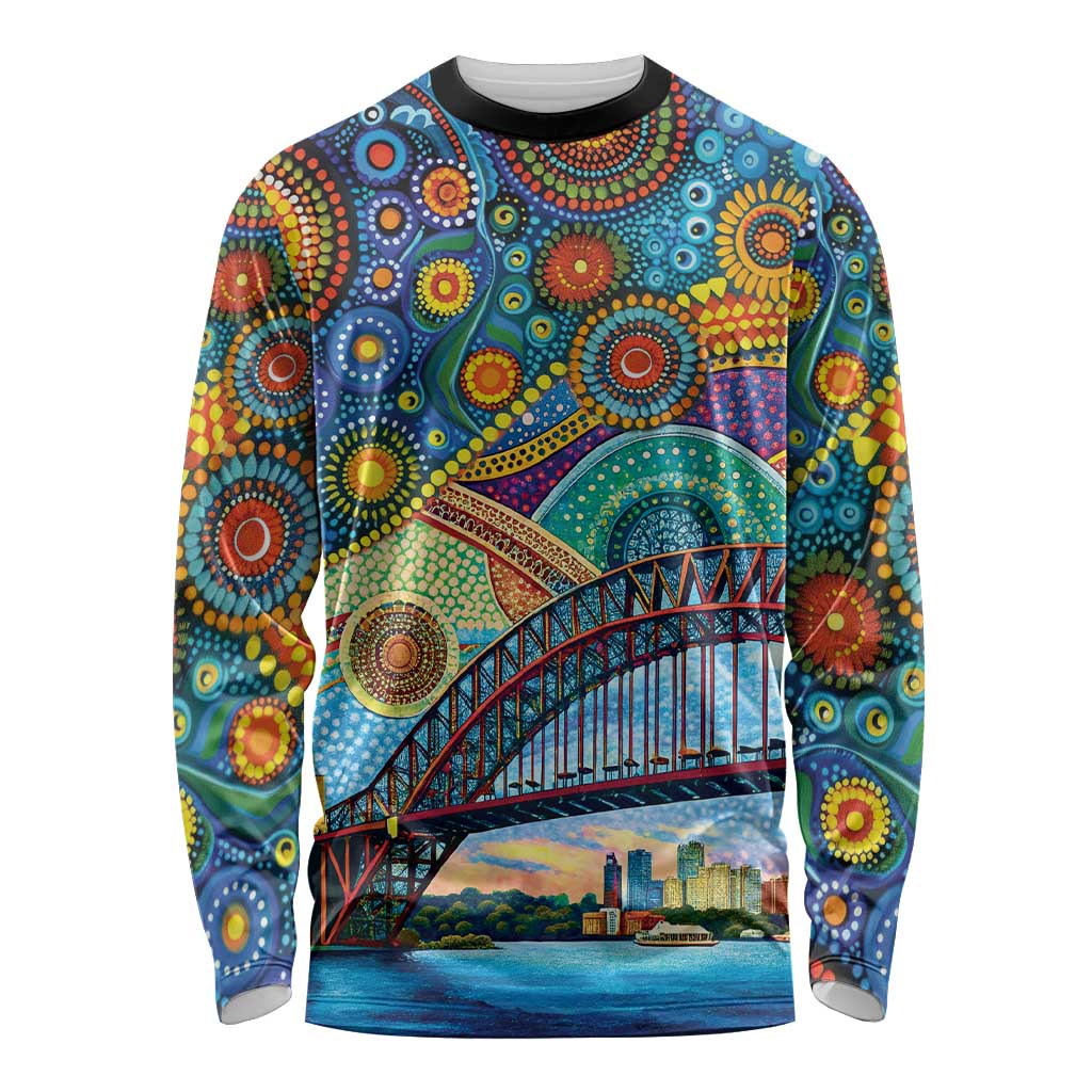 Australian Sydney Harbour Bridge Long Sleeve Shirt Aboriginal Dot Art