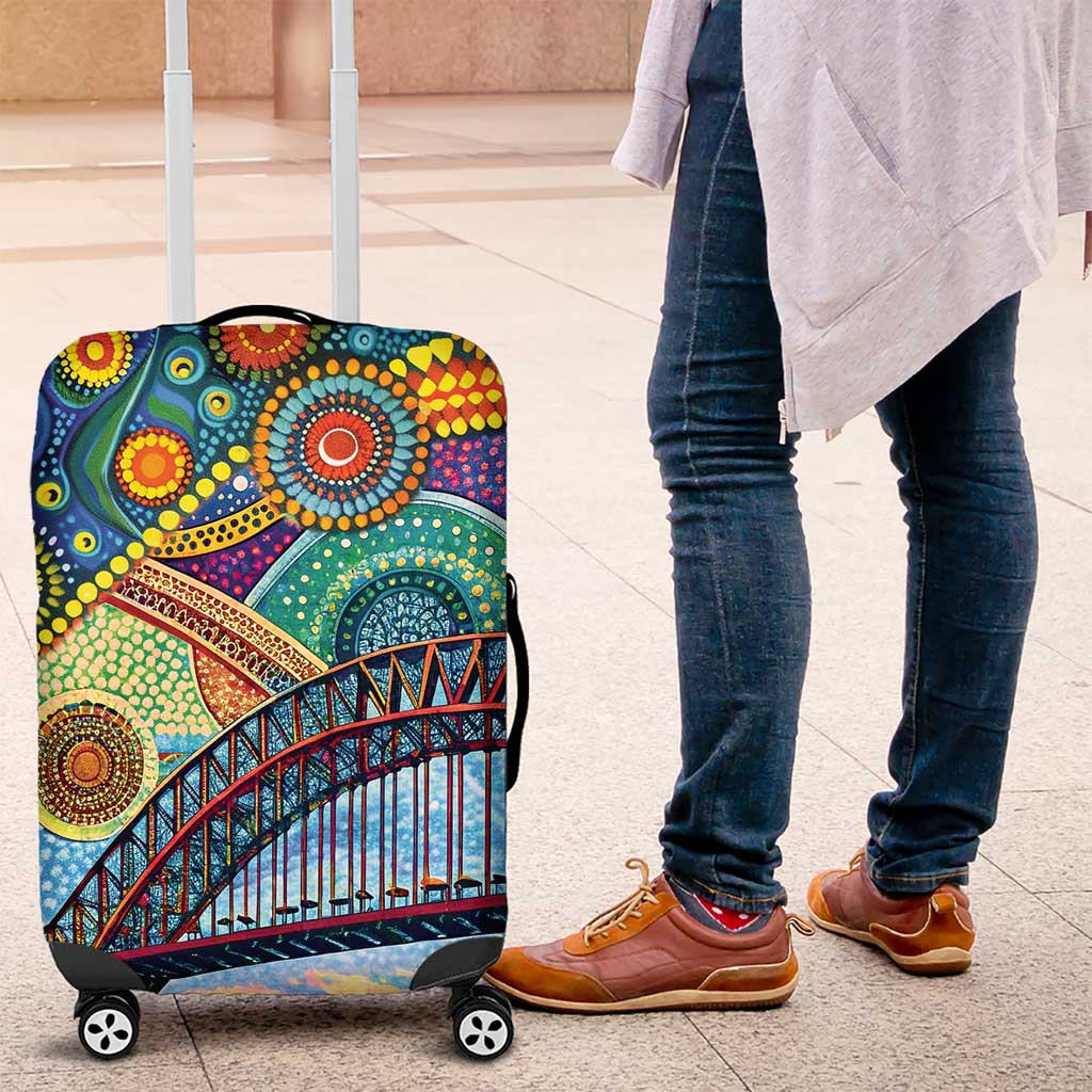 Australian Sydney Harbour Bridge Luggage Cover Aboriginal Dot Art