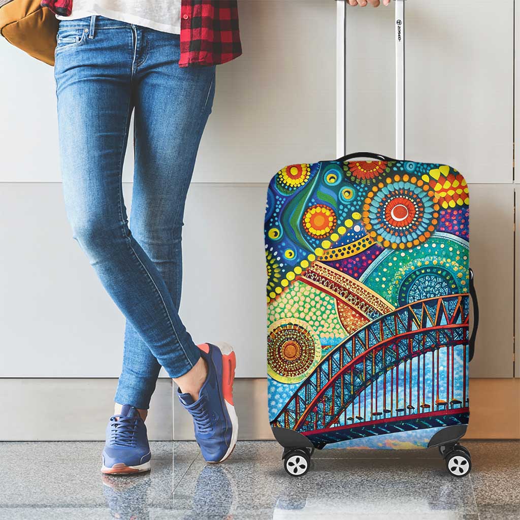 Australian Sydney Harbour Bridge Luggage Cover Aboriginal Dot Art