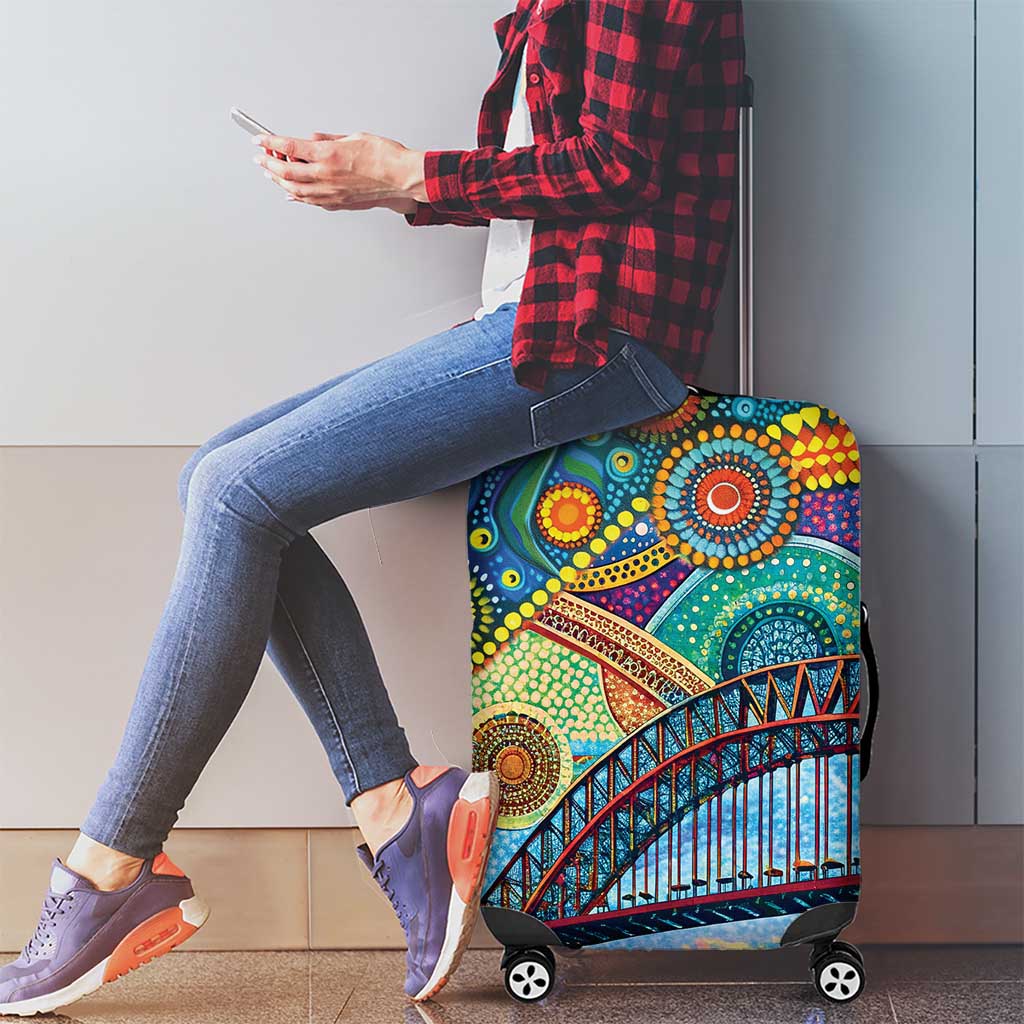 Australian Sydney Harbour Bridge Luggage Cover Aboriginal Dot Art