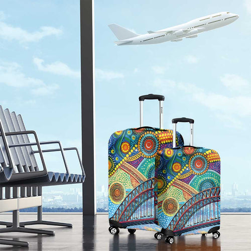 Australian Sydney Harbour Bridge Luggage Cover Aboriginal Dot Art