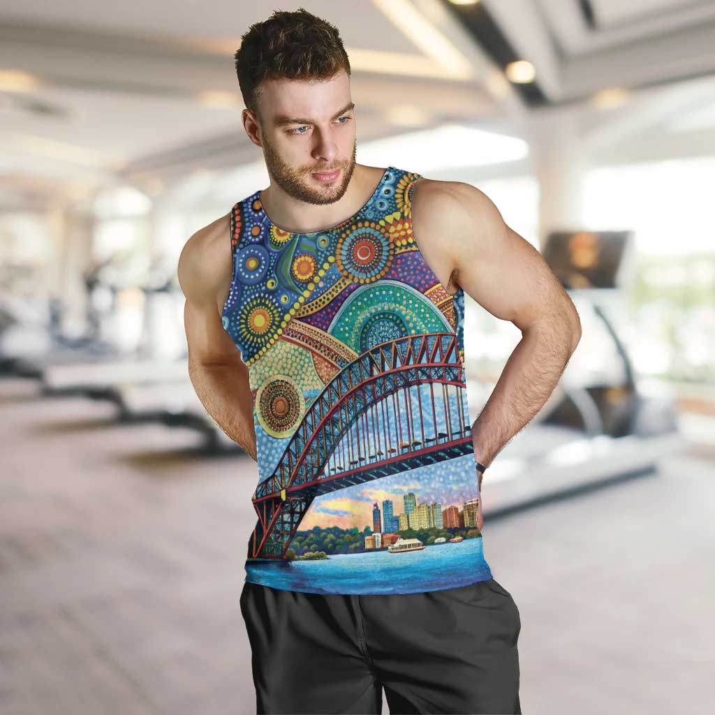 Australian Sydney Harbour Bridge Men Tank Top Aboriginal Dot Art