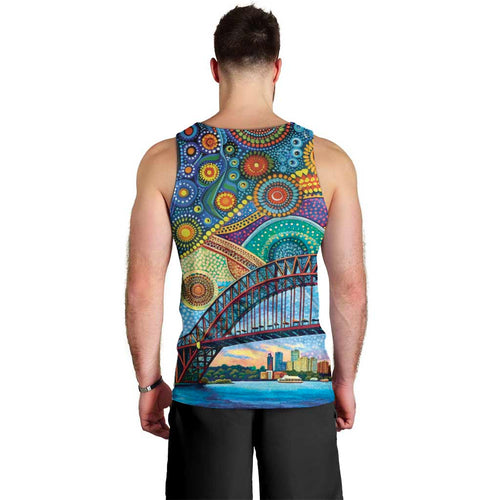 Australian Sydney Harbour Bridge Men Tank Top Aboriginal Dot Art