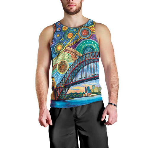 Australian Sydney Harbour Bridge Men Tank Top Aboriginal Dot Art