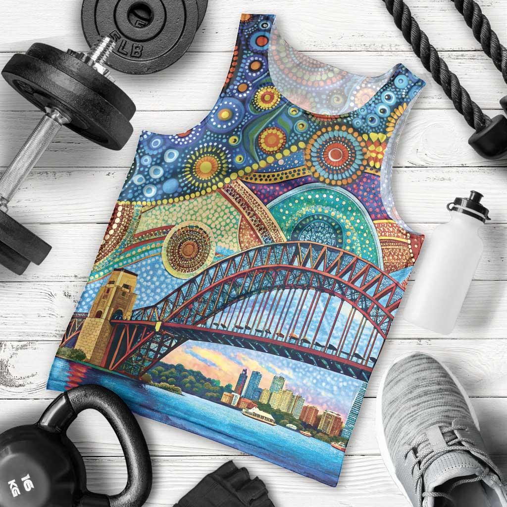 Australian Sydney Harbour Bridge Men Tank Top Aboriginal Dot Art