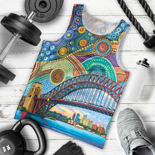 Australian Sydney Harbour Bridge Men Tank Top Aboriginal Dot Art