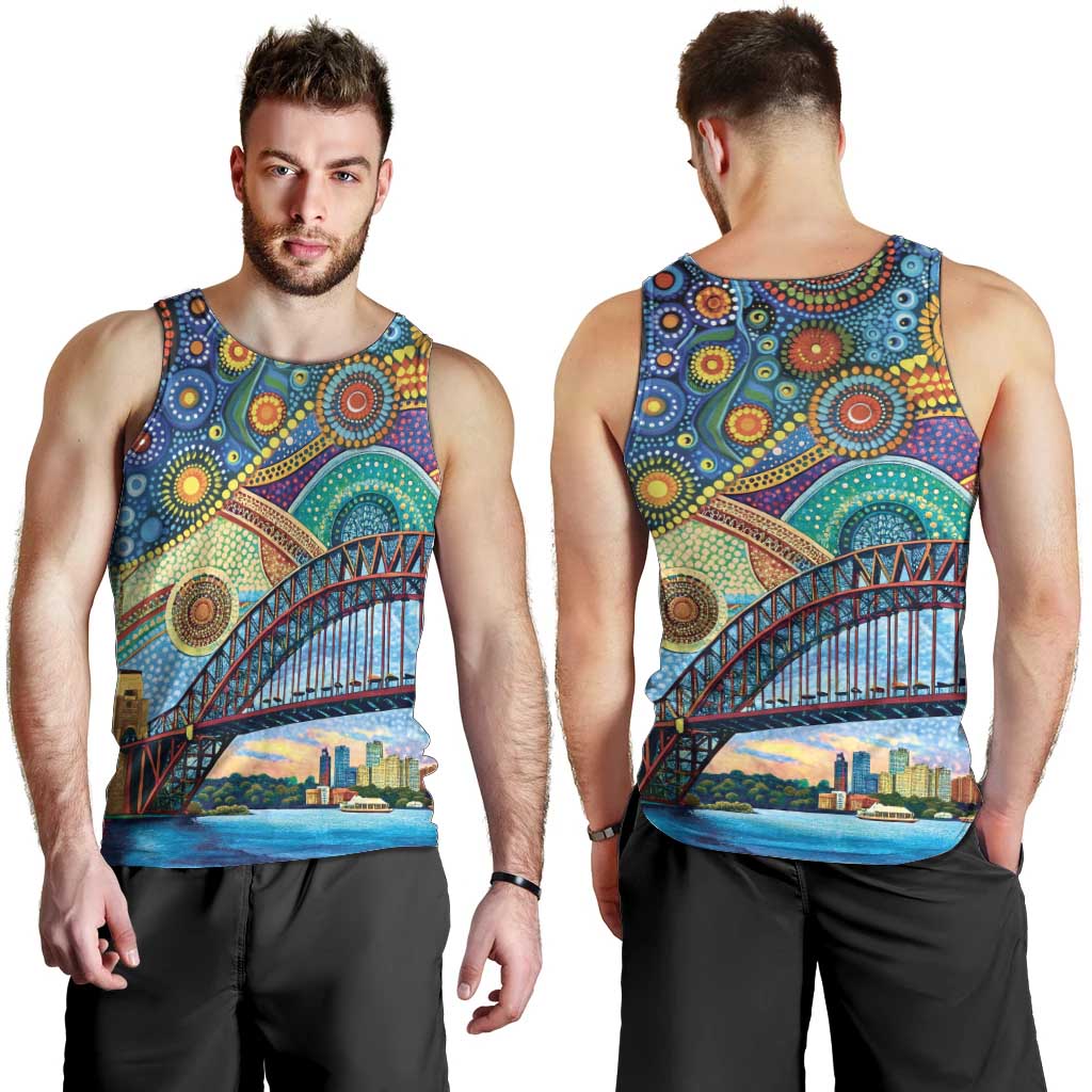Australian Sydney Harbour Bridge Men Tank Top Aboriginal Dot Art
