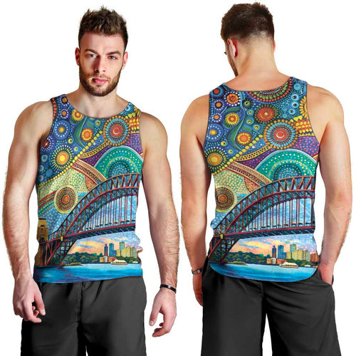 Australian Sydney Harbour Bridge Men Tank Top Aboriginal Dot Art