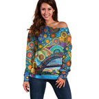 Australian Sydney Harbour Bridge Off Shoulder Sweater Aboriginal Dot Art
