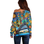 Australian Sydney Harbour Bridge Off Shoulder Sweater Aboriginal Dot Art