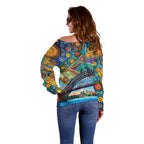 Australian Sydney Harbour Bridge Off Shoulder Sweater Aboriginal Dot Art