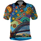 Australian Sydney Harbour Bridge Polo Shirt Aboriginal Dot Art
