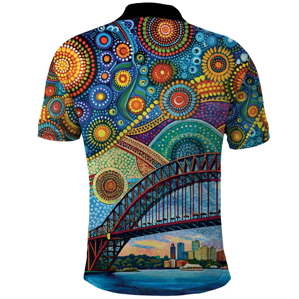 Australian Sydney Harbour Bridge Polo Shirt Aboriginal Dot Art