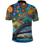 Australian Sydney Harbour Bridge Polo Shirt Aboriginal Dot Art