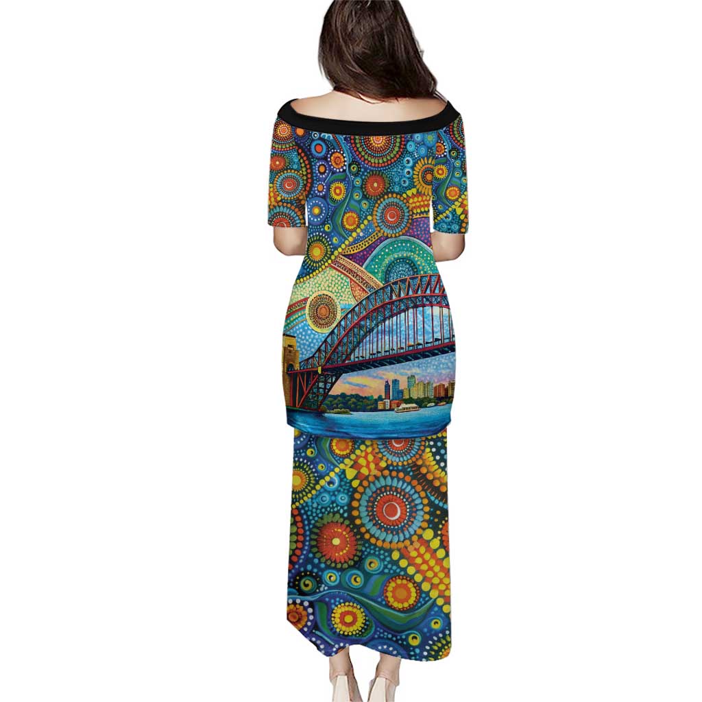 Australian Sydney Harbour Bridge Puletasi Aboriginal Dot Art