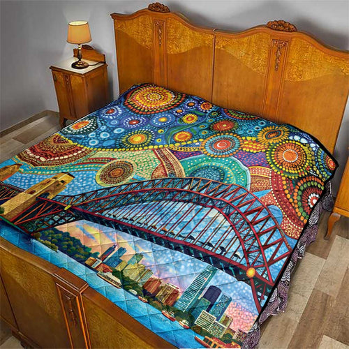 Australian Sydney Harbour Bridge Quilt Aboriginal Dot Art