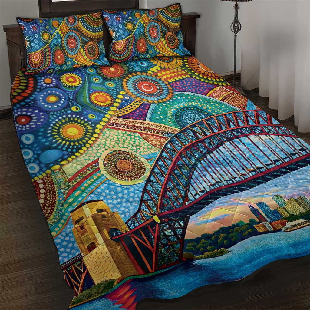 Australian Sydney Harbour Bridge Quilt Bed Set Aboriginal Dot Art