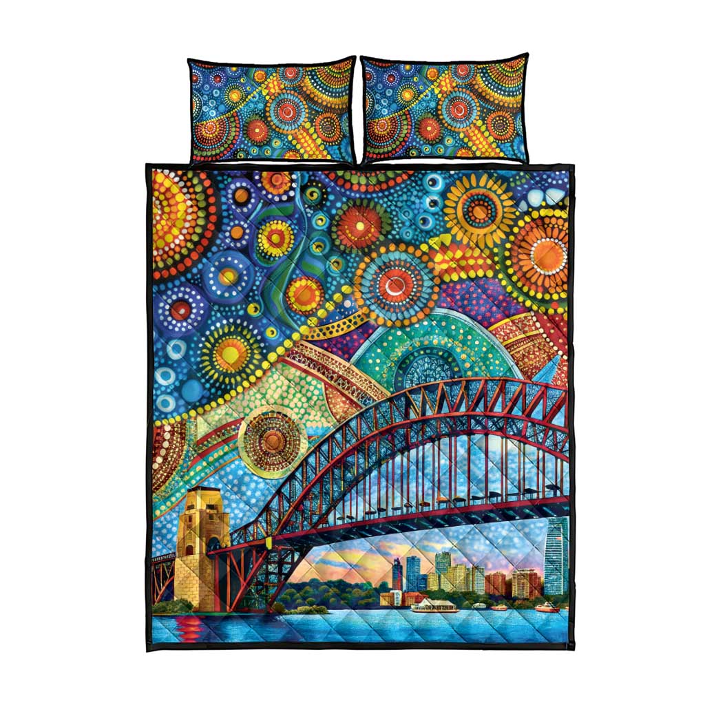 Australian Sydney Harbour Bridge Quilt Bed Set Aboriginal Dot Art