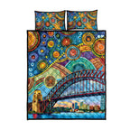 Australian Sydney Harbour Bridge Quilt Bed Set Aboriginal Dot Art