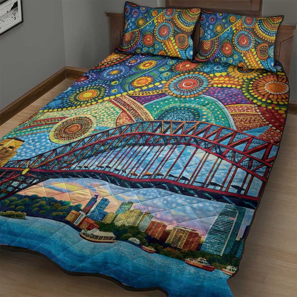 Australian Sydney Harbour Bridge Quilt Bed Set Aboriginal Dot Art