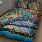 Australian Sydney Harbour Bridge Quilt Bed Set Aboriginal Dot Art