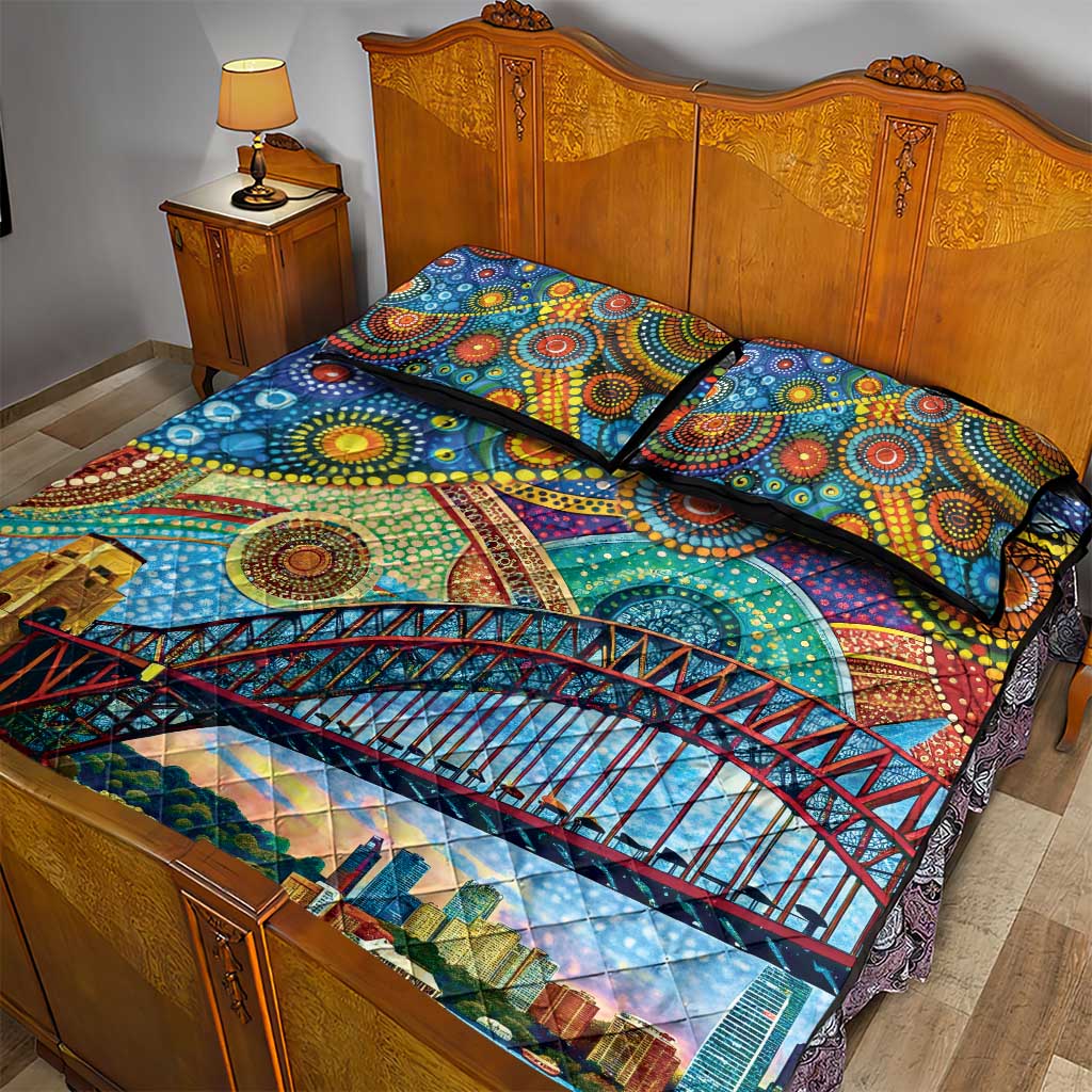 Australian Sydney Harbour Bridge Quilt Bed Set Aboriginal Dot Art
