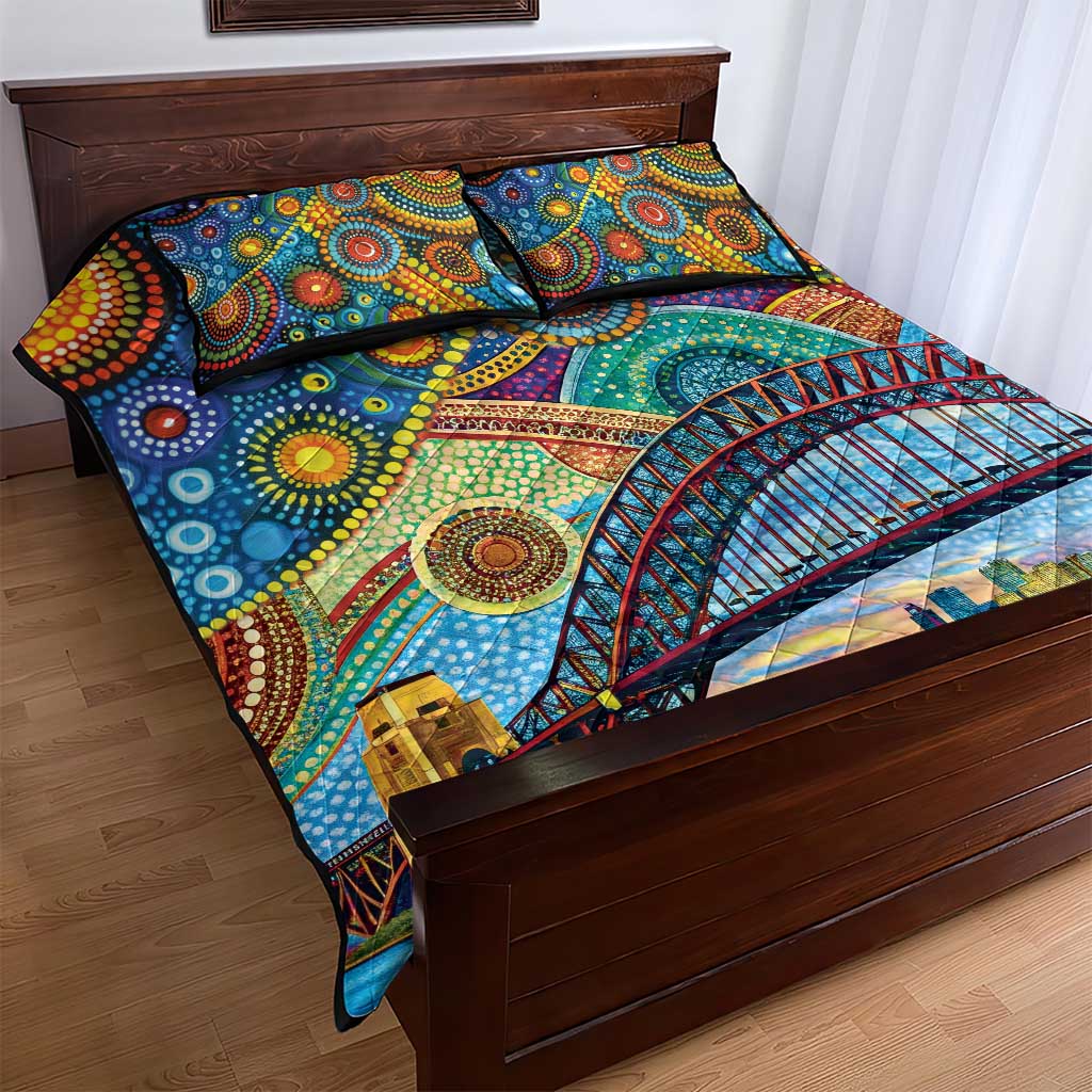 Australian Sydney Harbour Bridge Quilt Bed Set Aboriginal Dot Art