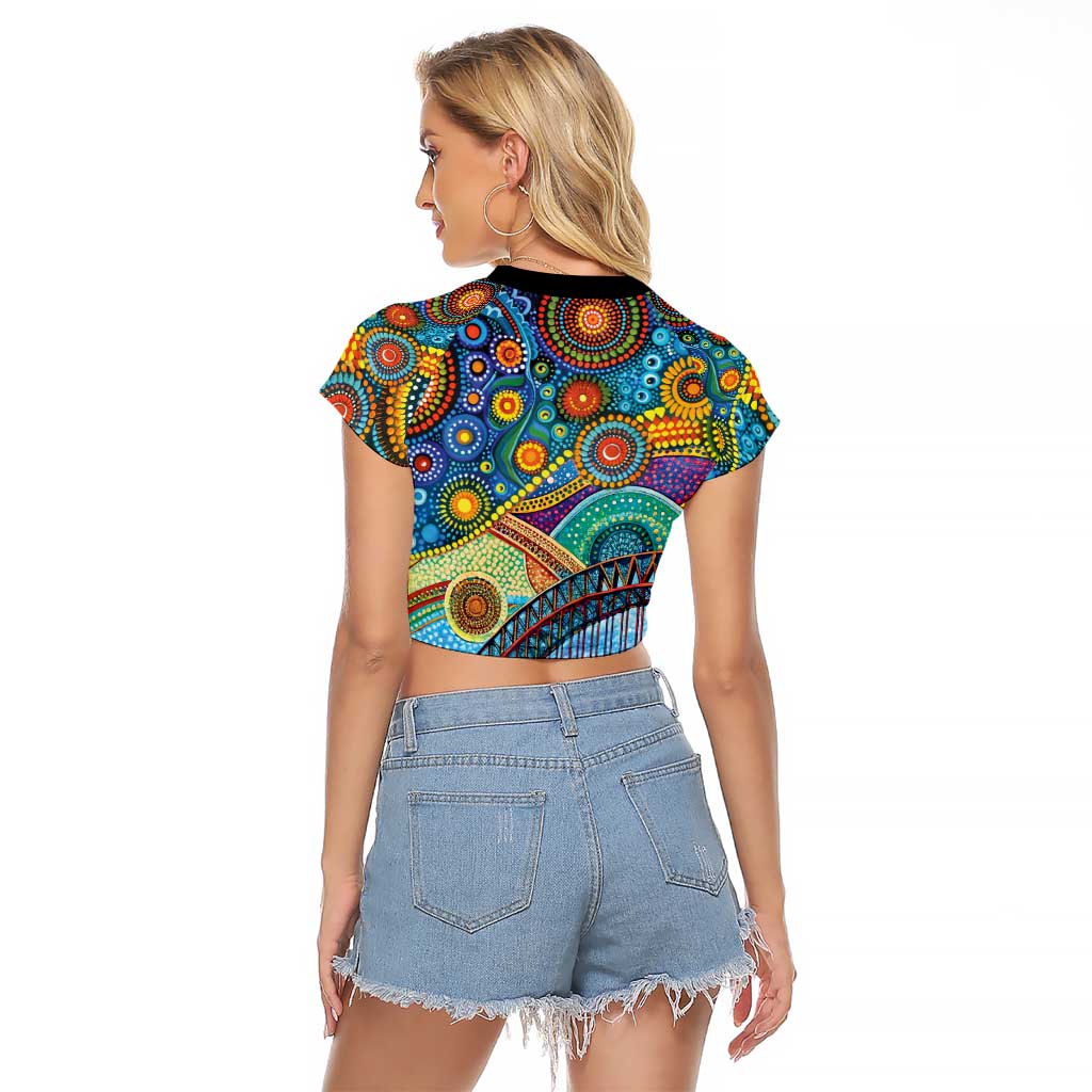 Australian Sydney Harbour Bridge Raglan Cropped T Shirt Aboriginal Dot Art