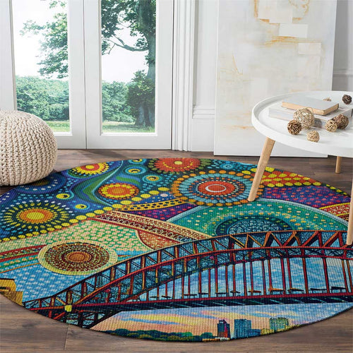 Australian Sydney Harbour Bridge Round Carpet Aboriginal Dot Art