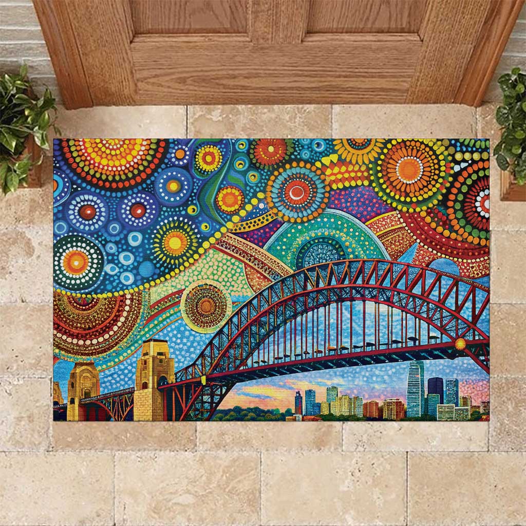 Australian Sydney Harbour Bridge Rubber Doormat Aboriginal Dot Art