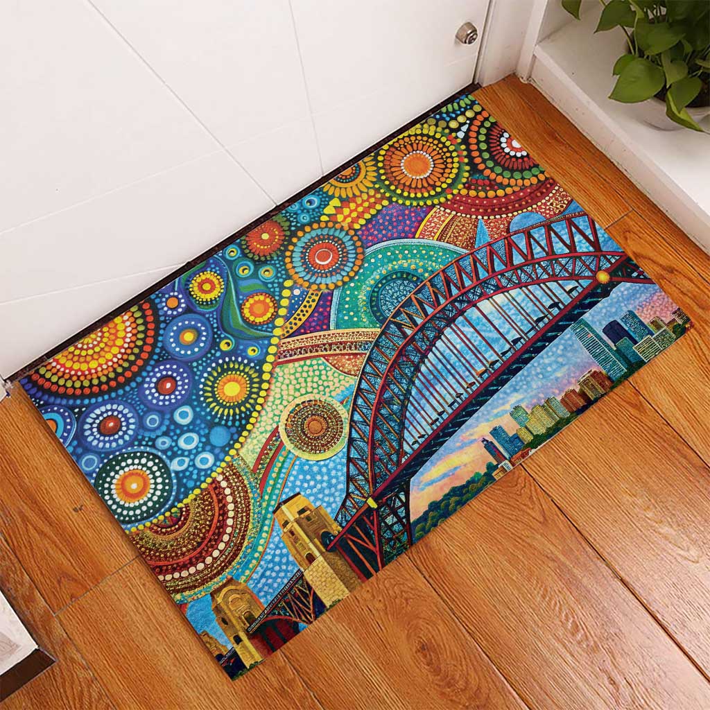 Australian Sydney Harbour Bridge Rubber Doormat Aboriginal Dot Art