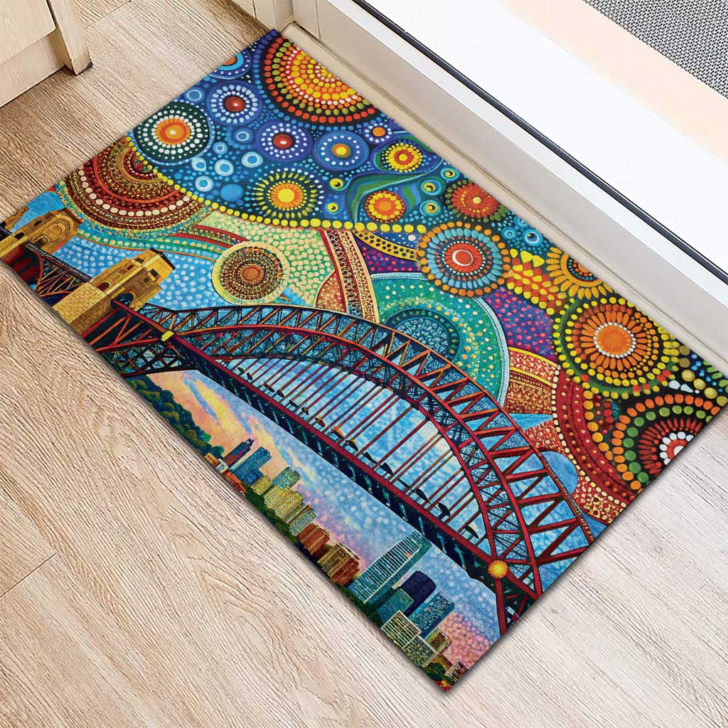 Australian Sydney Harbour Bridge Rubber Doormat Aboriginal Dot Art