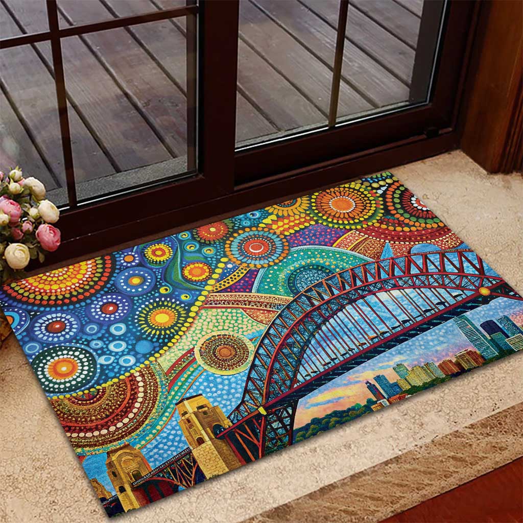 Australian Sydney Harbour Bridge Rubber Doormat Aboriginal Dot Art