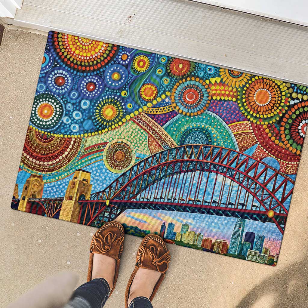 Australian Sydney Harbour Bridge Rubber Doormat Aboriginal Dot Art