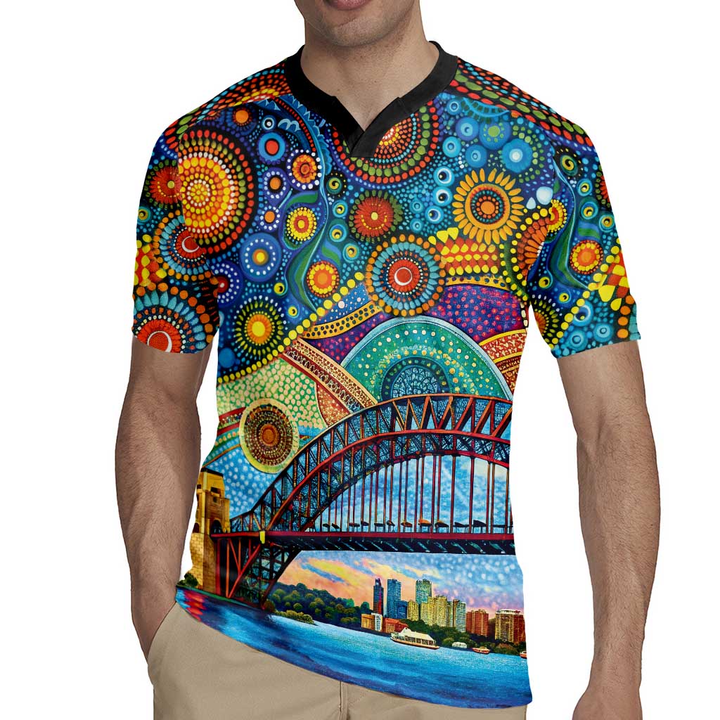 Australian Sydney Harbour Bridge Rugby Jersey Aboriginal Dot Art