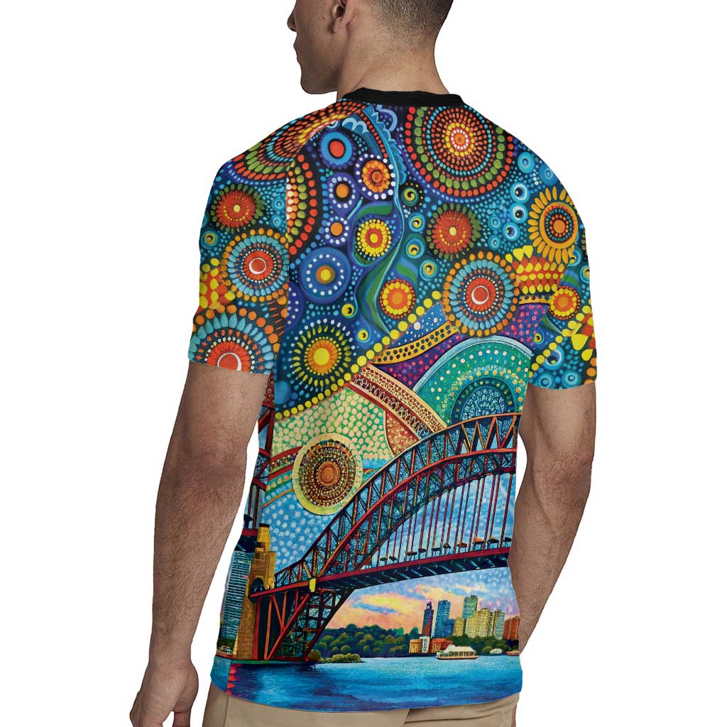 Australian Sydney Harbour Bridge Rugby Jersey Aboriginal Dot Art