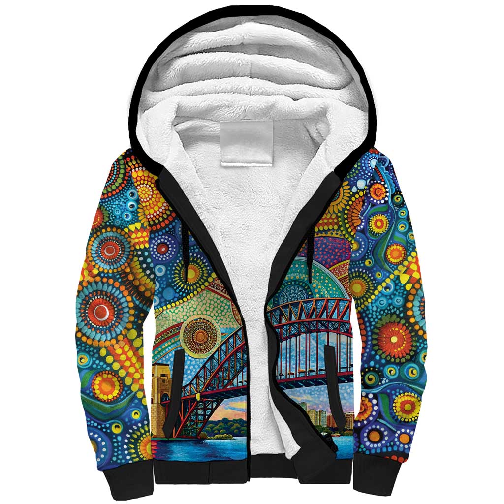 Australian Sydney Harbour Bridge Sherpa Hoodie Aboriginal Dot Art