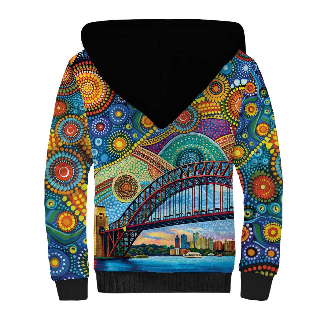Australian Sydney Harbour Bridge Sherpa Hoodie Aboriginal Dot Art
