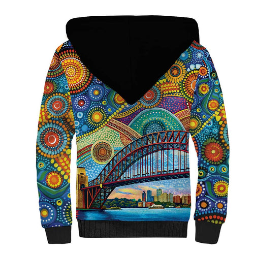 Australian Sydney Harbour Bridge Sherpa Hoodie Aboriginal Dot Art