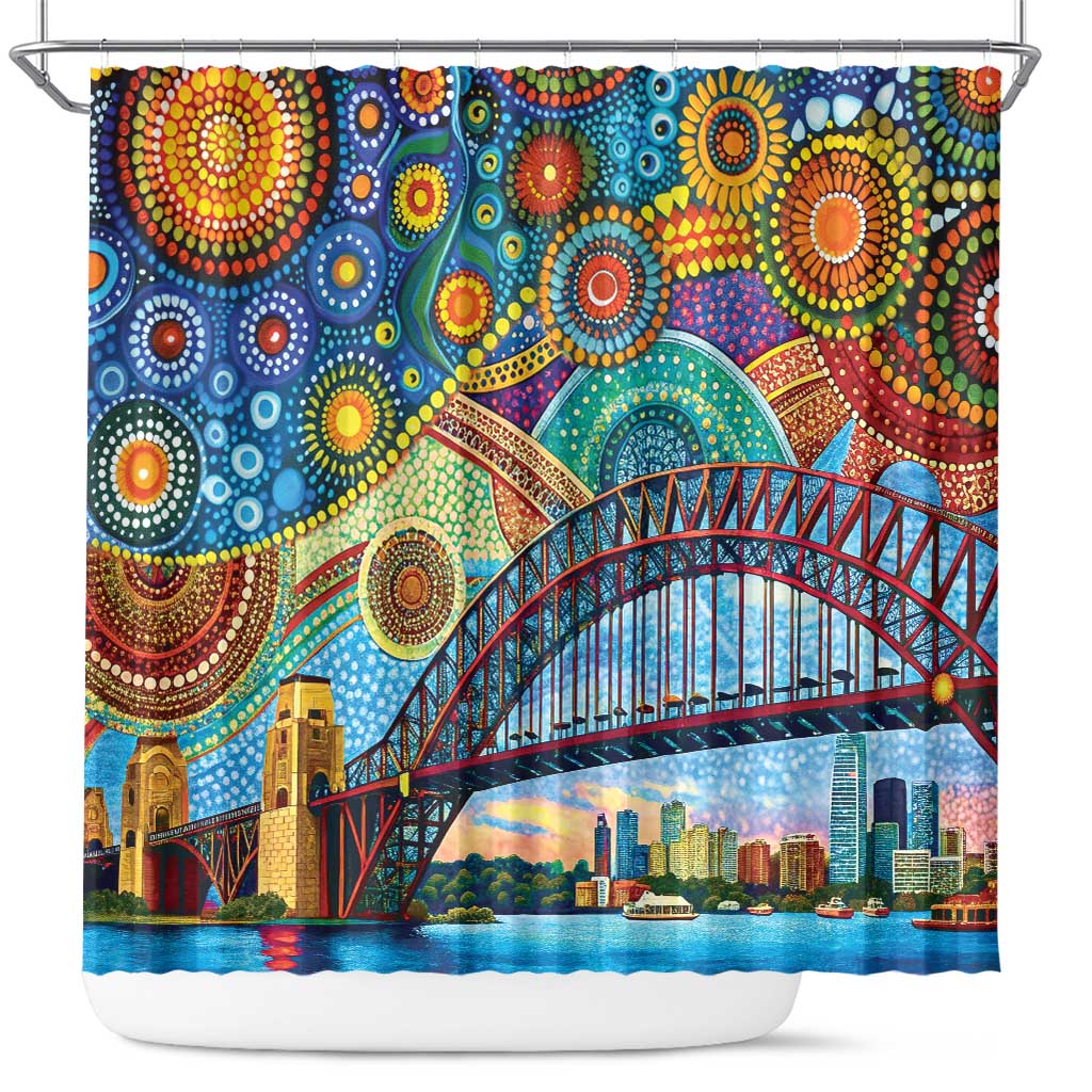 Australian Sydney Harbour Bridge Shower Curtain Aboriginal Dot Art